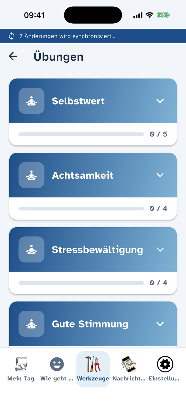 Übungen für gute Gedanken in der Handy-App