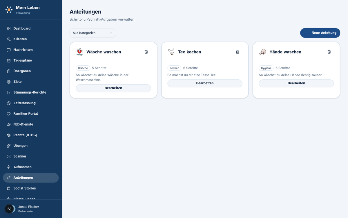 Anleitungen verwalten in der Web-App