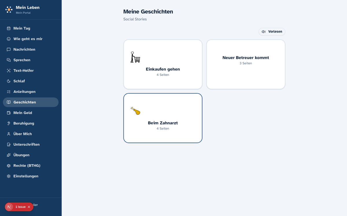 Geschichten helfen beim Vorbereiten in der Web-App