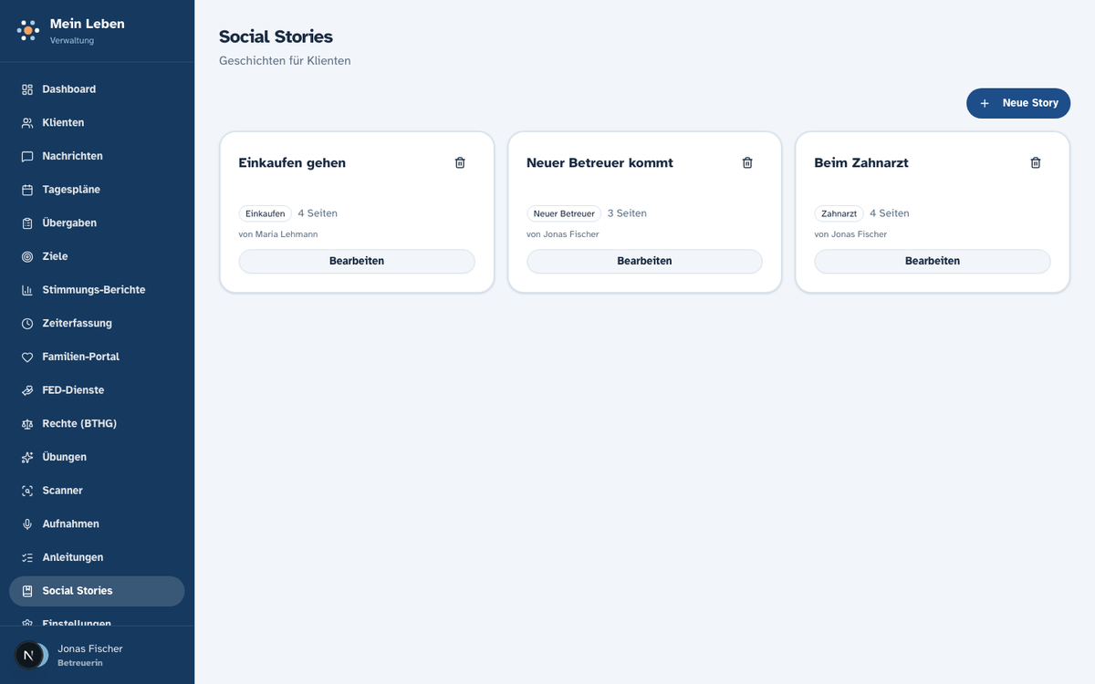 Social Stories verwalten in der Web-App