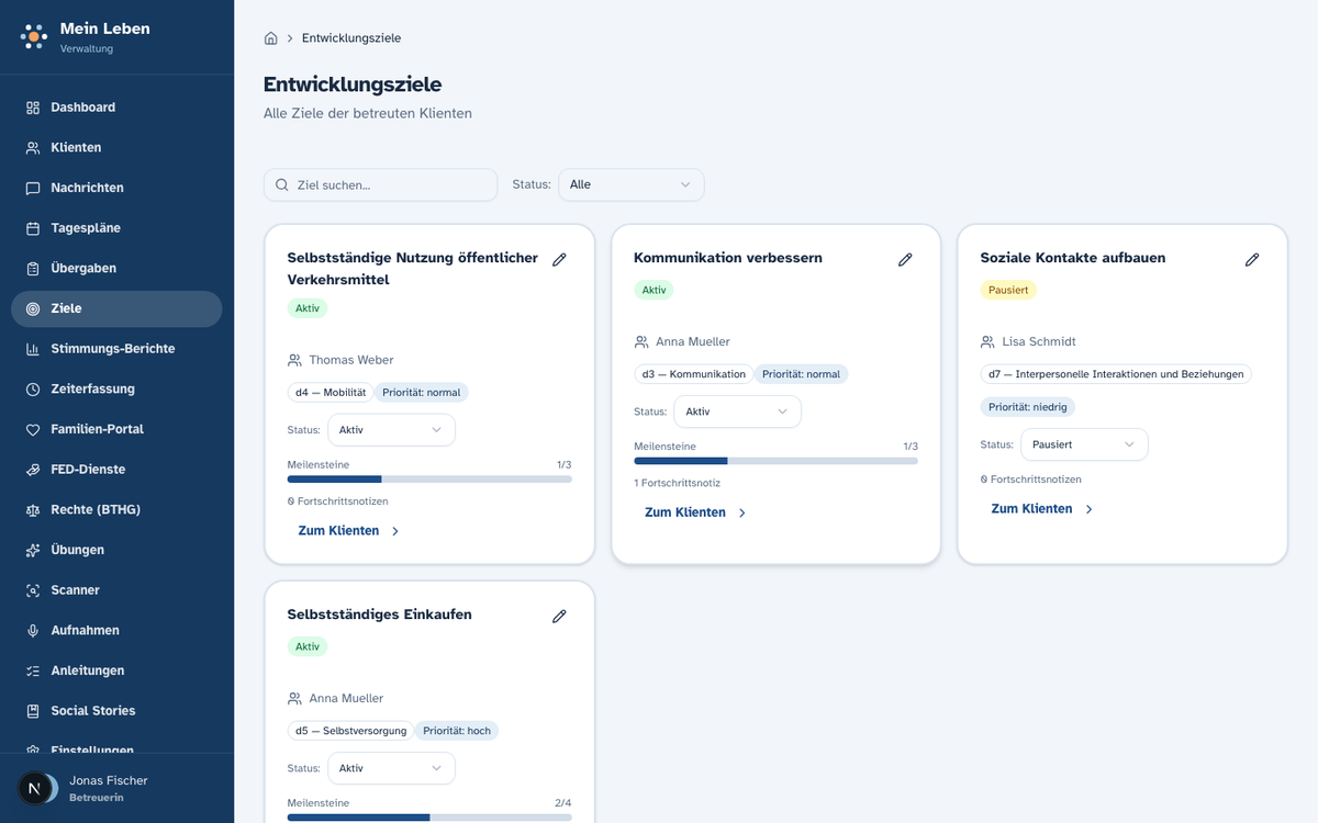 Entwicklungsziele in der Web-App